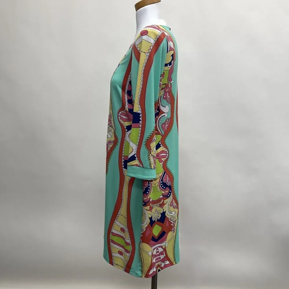 Ivy Lane Women's‎ Shift Dress Medium Mint Green Orange Yellow Pink White Blue